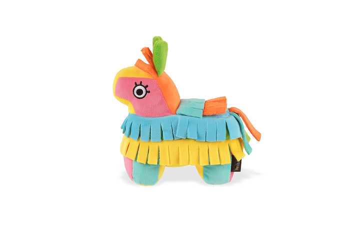 Play’s Party Animal Fiesta Fetch Piñata colorful plush toy resembling a donkey on a white background