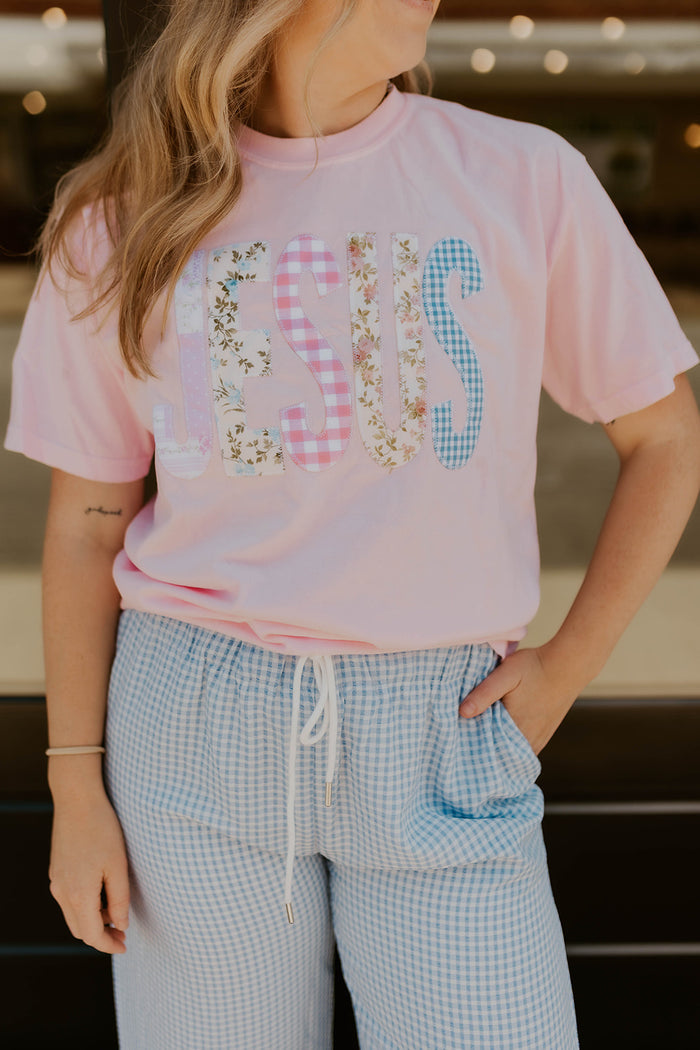 Pink Cottage Jesus Patchwork Graphic