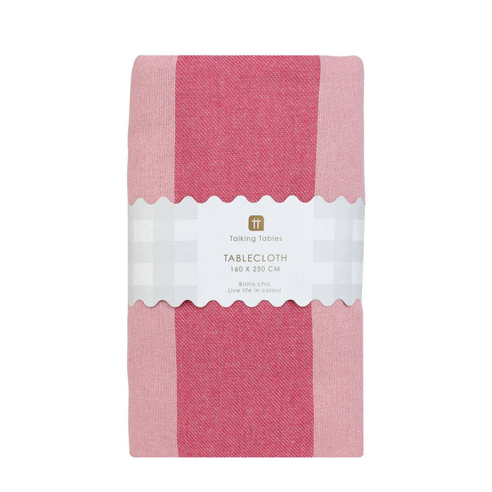 Pink Stripe Cotton XL Tablecloth - 63 × 98 in | Valentines |