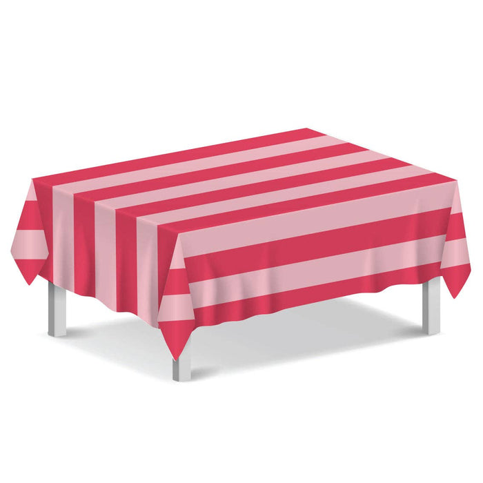 Pink Stripe Cotton XL Tablecloth - 63 × 98 in | Valentines |