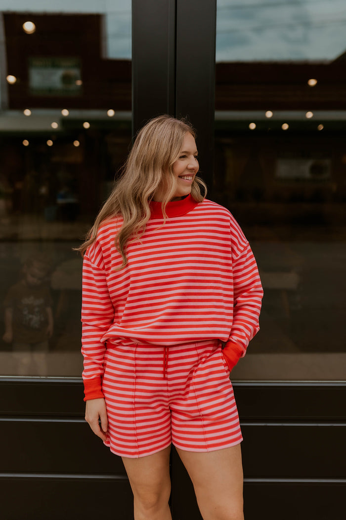 Pink Tides Striped Mock Neck Sweatshirt