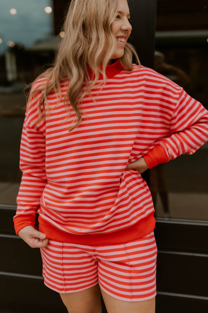 Pink Tides Striped Mock Neck Sweatshirt