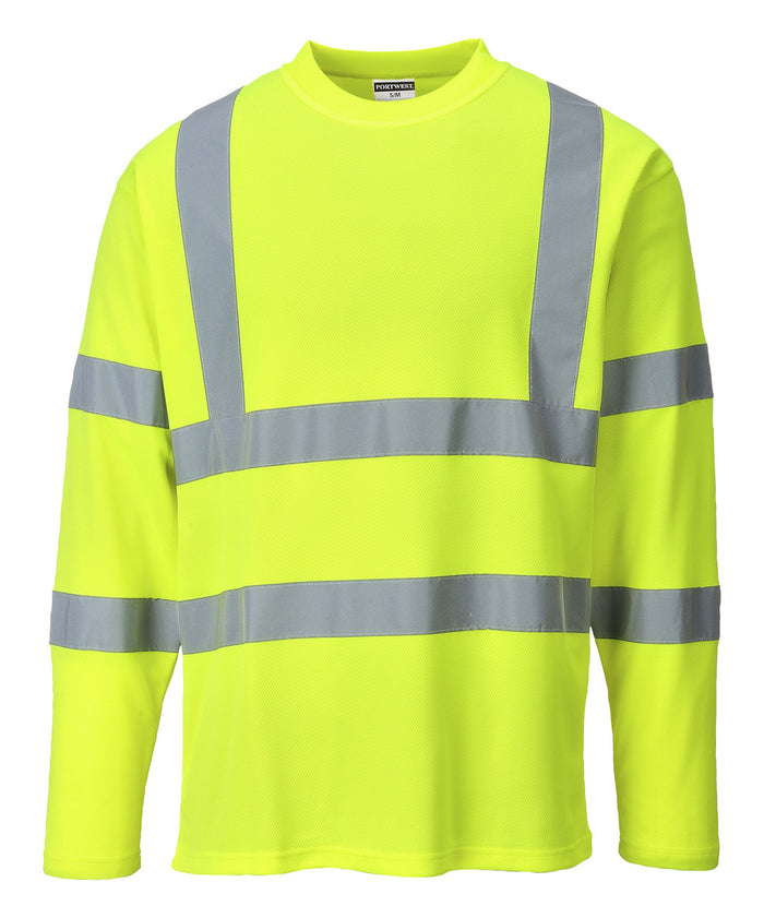 Portwest Cotton Comfort Long Sleeved T-Shirt - SET OF TWO: Front View Yellow