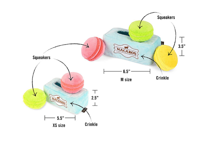P.L.A.Y. Pup Cup Collection - Mutt-a-rons Toy features and sizing shown