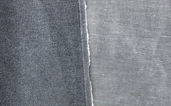 Ramie Cotton Fabric – Navy Denim Style with Silver Foil Print, Medium Weight 2052