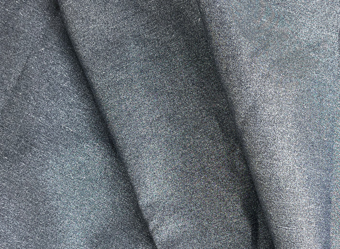 Ramie Cotton Fabric – Navy Denim Style with Silver Foil Print, Medium Weight 2052