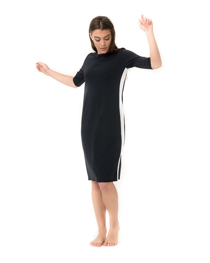 Undercover Waterwear RD-BK Black Racer Stripe Swim Dress myselflingerie.com