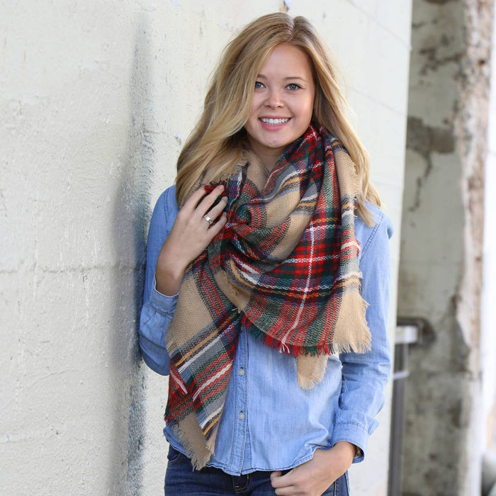 Red Green Beige Scarf