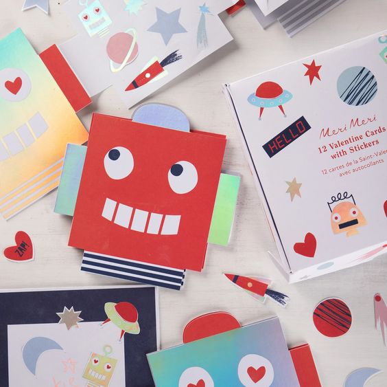 Robot Concertina Valentine Cards with Stickers