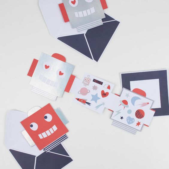 Robot Concertina Valentine Cards with Stickers