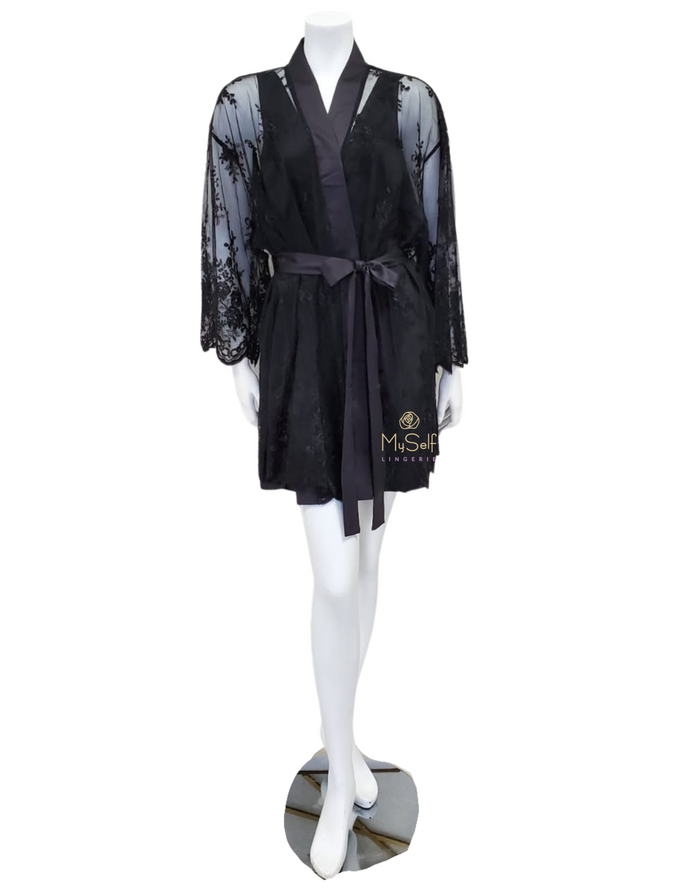 Rya Collection 197X Black Darling Lace Cover Up Plus Sizes myselflingerie.com