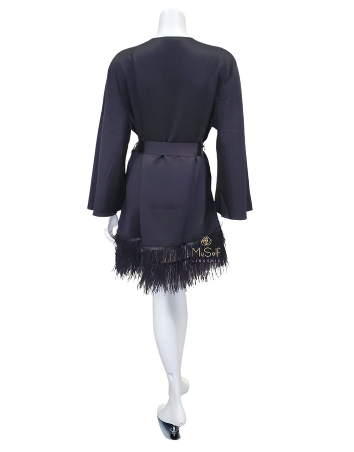 Rya Collection 394X Black Swan Feathers Kimono Wrap Plus Sizes myselflingerie.com