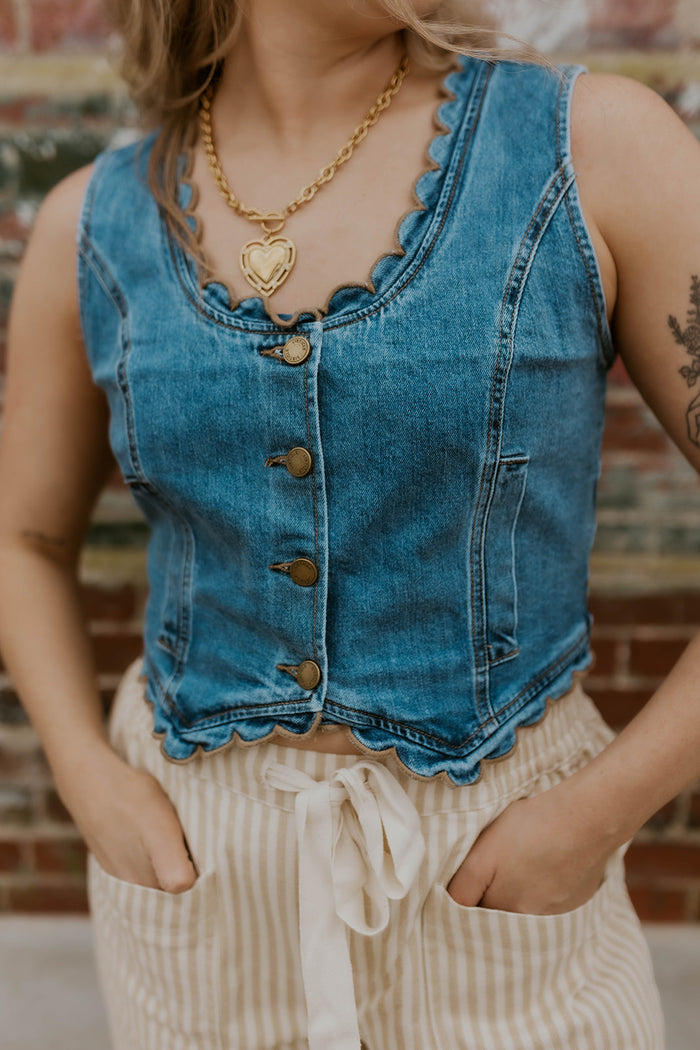 Scalloped Edge Denim Vest