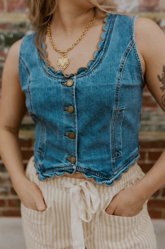 Scalloped Edge Denim Vest