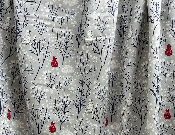Scandinavian Winter Forest Print Rayon Wool Fabric – Light Twill Weave, Soft Pre-Washed