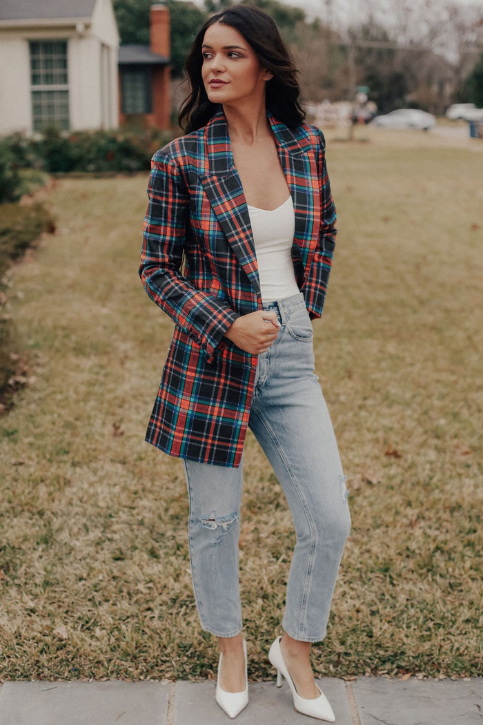 Serena Plaid Belted Blazer