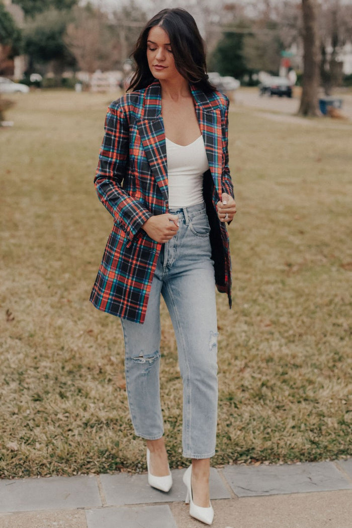 Serena Plaid Belted Blazer