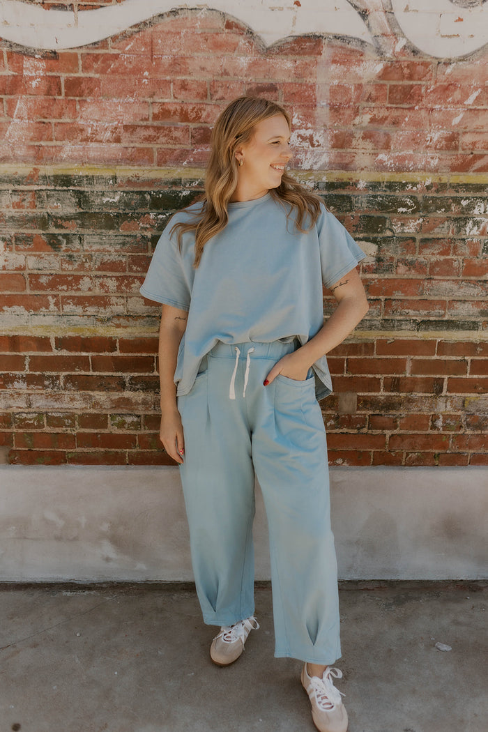 Short Sleeve Mineral Wash Set- Blue