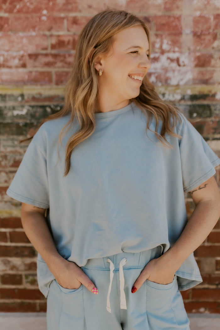 Short Sleeve Mineral Wash Set- Blue