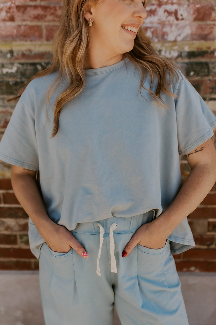 Short Sleeve Mineral Wash Set- Blue