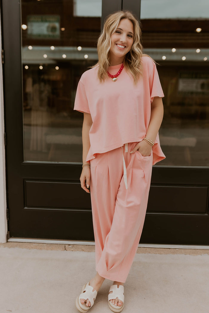 Short Sleeve Mineral Wash Set- Bubble Pink