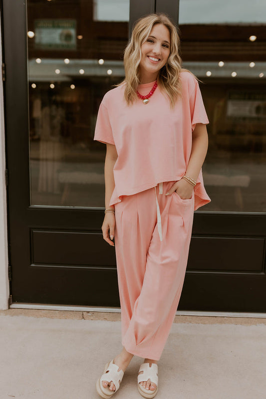 Short Sleeve Mineral Wash Set- Bubble Pink