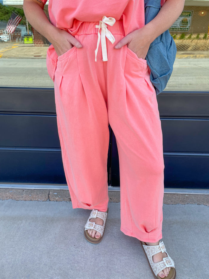 Short Sleeve Mineral Wash Set- Coral