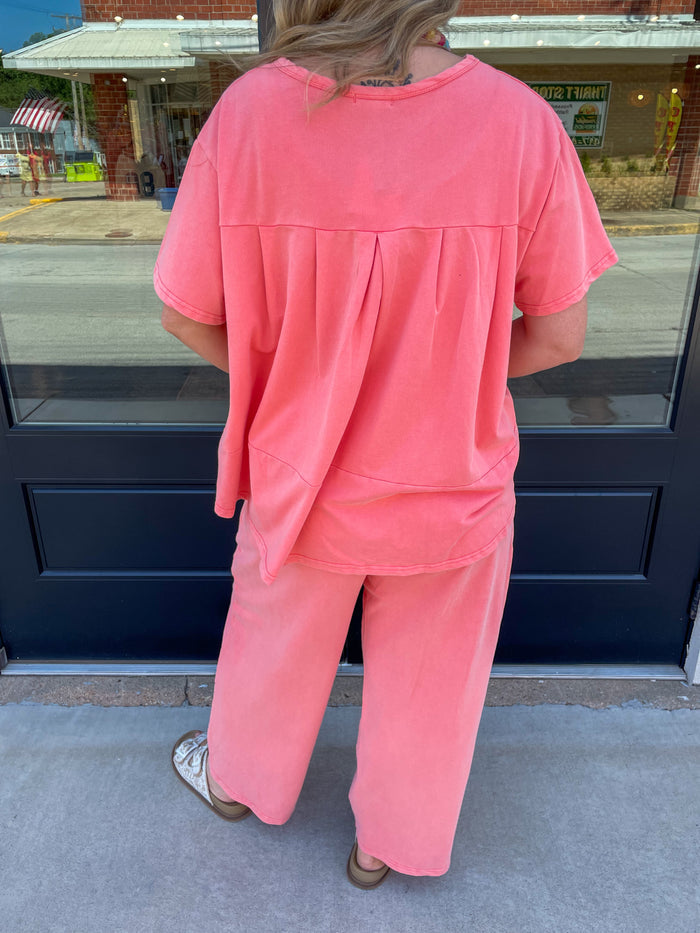 Short Sleeve Mineral Wash Set- Coral