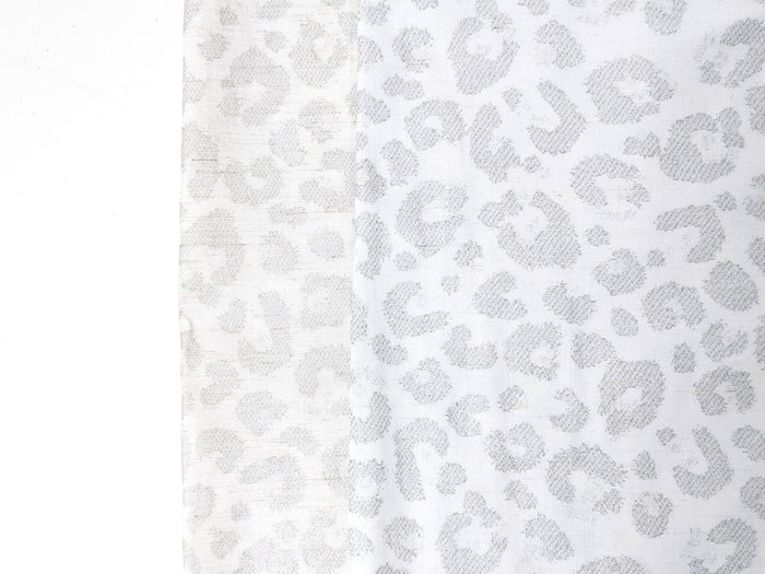 Silver Leopard: White Linen Rayon Fabric with Silver Foil Print 3668 2926