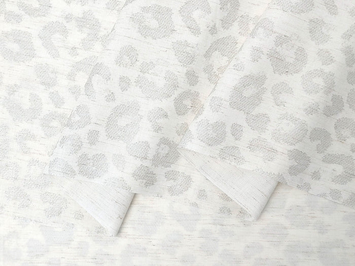 Silver Leopard: White Linen Rayon Fabric with Silver Foil Print 3668 2926