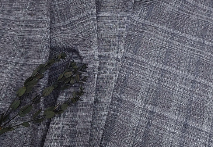 Silver Threads Plaid: Linen Blend Fabric with Metallic Effect 2725 - The Linen Lab - Grey