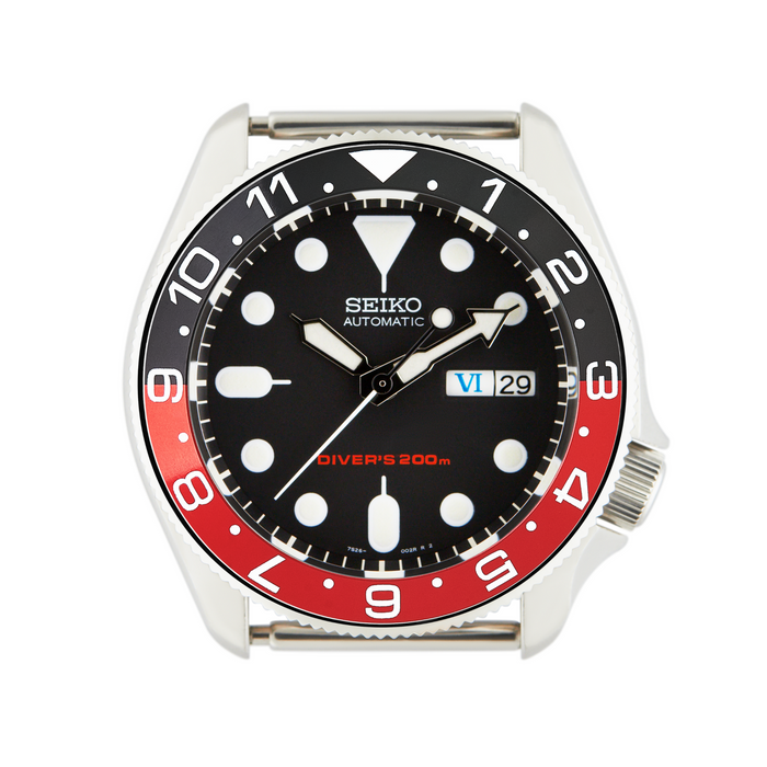 SKX Aluminium Bezel Insert: Dual Time style Black/Red (Coke) for SKX007 SKX009