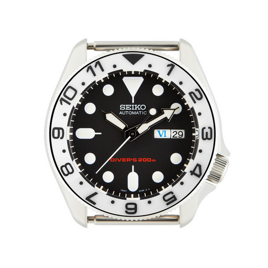 SKX007/SRPD Ceramic Bezel Insert: Dual Time style White/Black