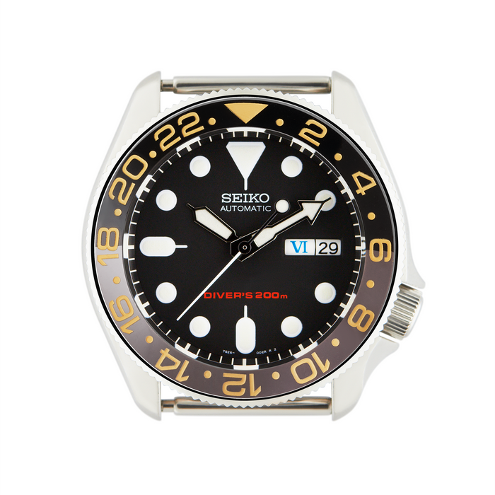 SKX007/SRPD Ceramic Bezel Insert: GMT style Black/Grey w Gold Markers