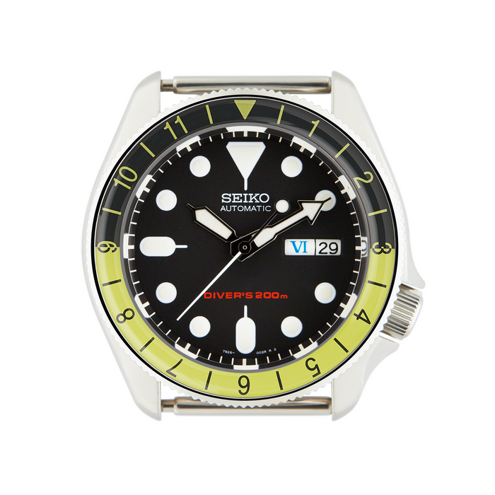SKX007/SRPD Glass Bezel Insert: Dual Time Style Black/Lime