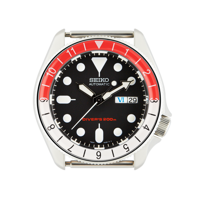 SKX007/SRPD Glass Bezel Insert: Dual Time Style Red/White