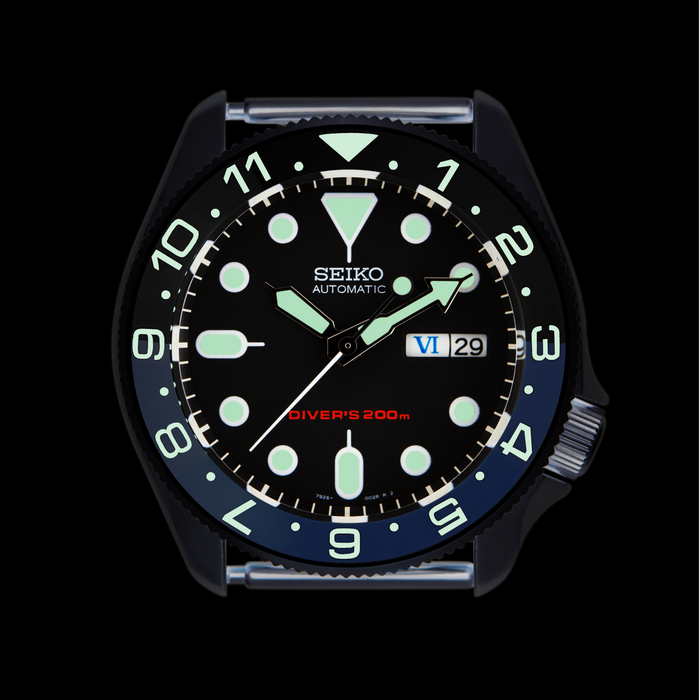 SKX007/SRPD Lumed Ceramic Bezel Insert: Dual Time style Batman