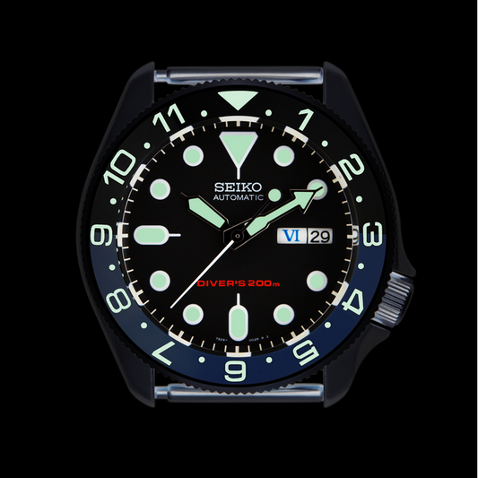 SKX007/SRPD Lumed Ceramic Bezel Insert: Dual Time style Batman