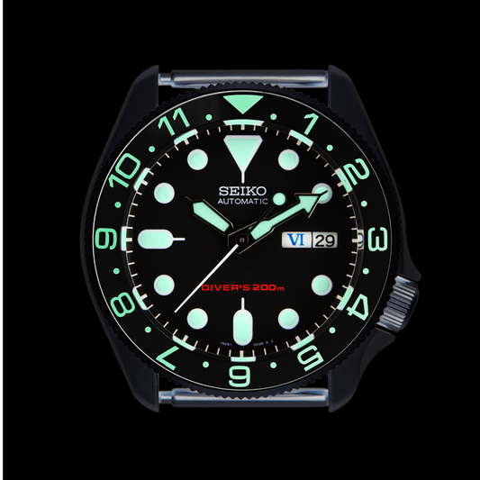 SKX Lumed Ceramic Bezel Insert: Dual Time style Black/White for SKX007 SKX009