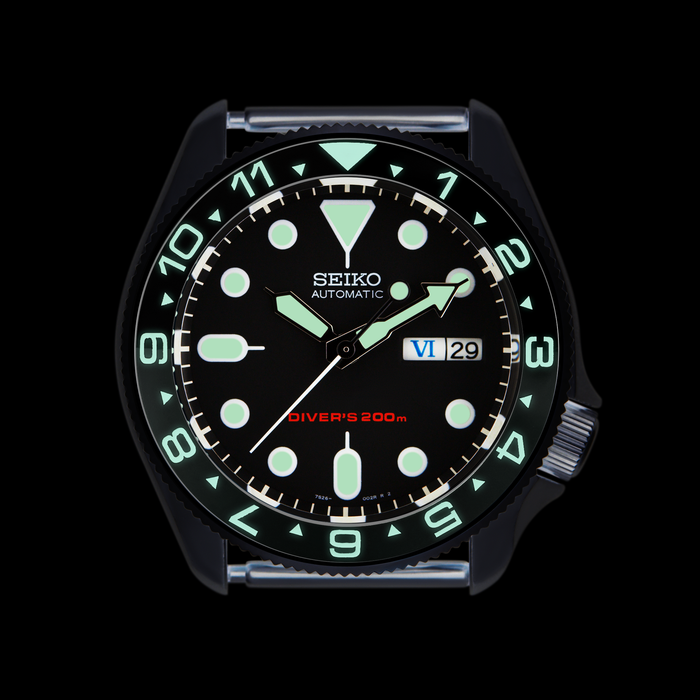 SKX007/SRPD Lumed Ceramic Bezel Insert: Dual Time Style Green/Black