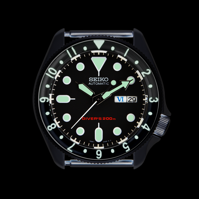 SKX007/SRPD Lumed Glass Bezel Insert: Vintage Dual Time Style Batman
