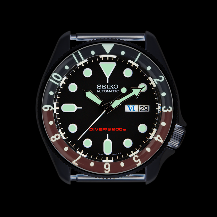 SKX007/SRPD Lumed Glass Bezel Insert: Vintage Dual Time Style Pepsi