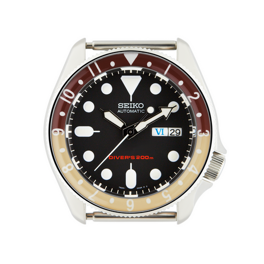 SKX007/SRPD Lumed Glass Bezel Insert: Vintage Dual Time Style Root Beer