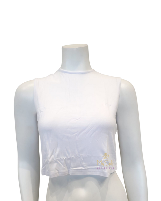 Slimit SLM2578 Bright White Modal Crop Shell with Buttons myselflingerie.com