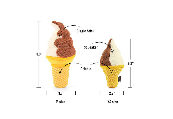 P.L.A.Y. Snack Attack Collection - Swirls n' Slobbers Soft Serve Toy feature and sizing image