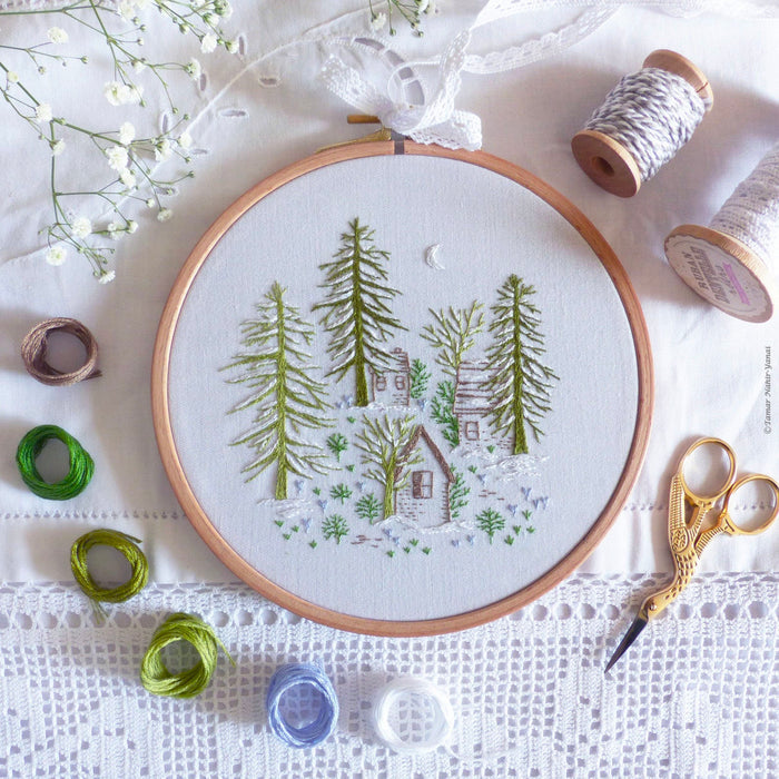 Snowy Night Hand Embroidery Kit-Stitched Modern