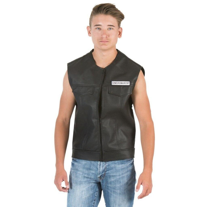 SOA Black Leather Highway Biker Vest-tvso