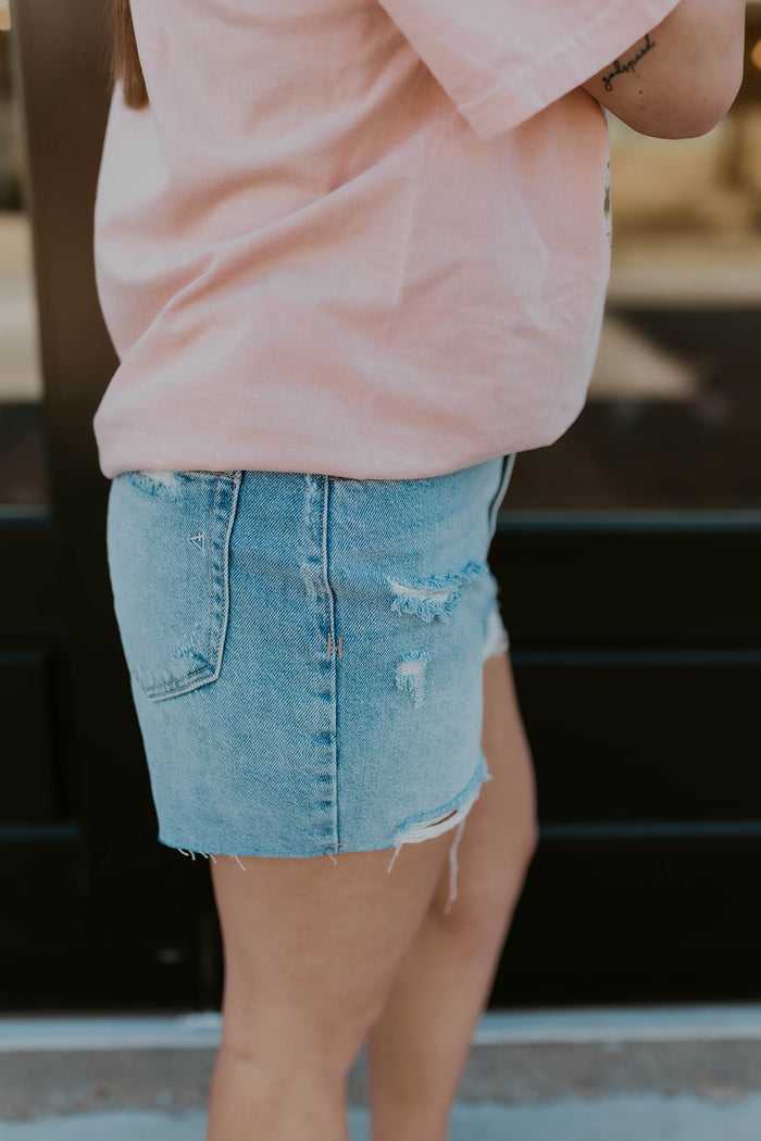 Sofie High Rise Distressed Shorts- Hidden