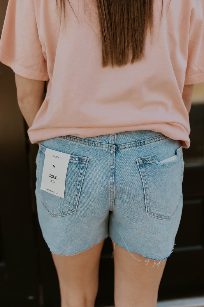 Sofie High Rise Distressed Shorts- Hidden