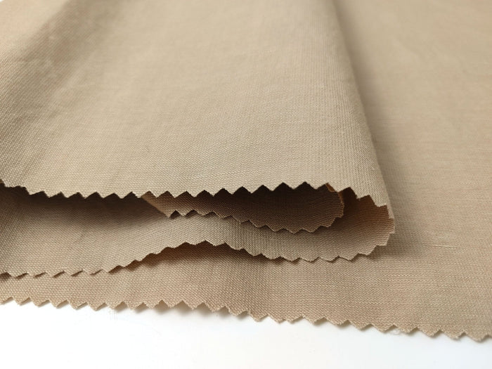 Soft Beige Linen Blend: Dobby Weave with Warp Span Stretch Fabric 7787 - The Linen Lab - Beige
